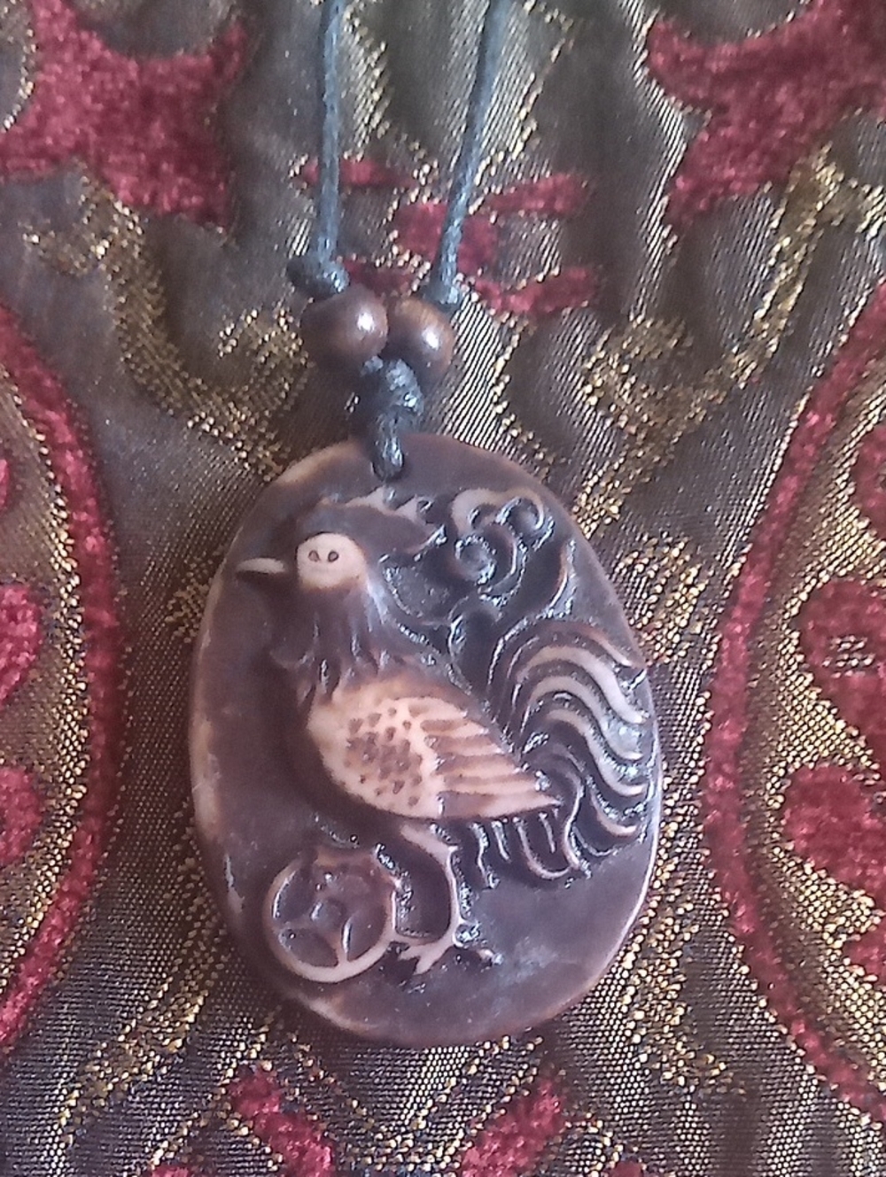 Sunflower Fairy, Carved Vintage Rooster Pendant Necklace